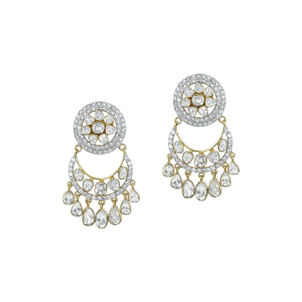 Polki Diamond Chandbali Earrings with Teardrop Danglers